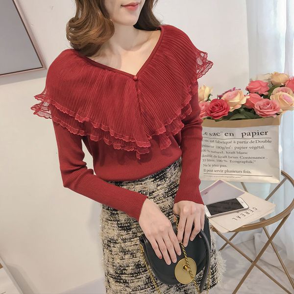 women's sweaters 2021 spring women vintage ruffles knitted sweater o neck long sleeve pullovers patchwork femme w254, White;black
women's sweaters 2021 spring women vintage ruffles knitted sweater o neck long sleeve pullovers patchwork femme w254, White;black