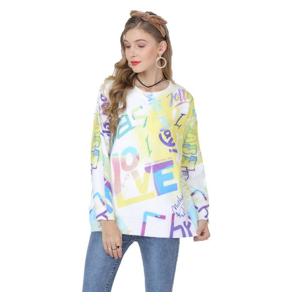 autumn printed letter pullover sweater large size loose-fit long-sleeve knitwear sueter mujer casaco feminino d19104, White;black
autumn printed letter pullover sweater large size loose-fit long-sleeve knitwear sueter mujer casaco feminino d19104, White;black