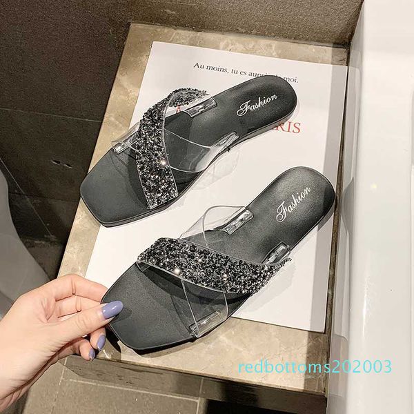 women summer flat bling slippers transparent soft jelly shoes female flip flops sandals outdoor beach ladies slides crystal r03, Black
women summer flat bling slippers transparent soft jelly shoes female flip flops sandals outdoor beach ladies slides crystal r03, Black