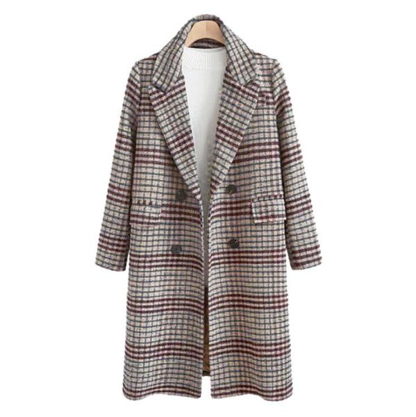 2019 women coat outerwear autumn winter fashion plaid warm wool blends ladies elegant double breasted midi coat, Black 
2019 women coat outerwear autumn winter fashion plaid warm wool blends ladies elegant double breasted midi coat, Black