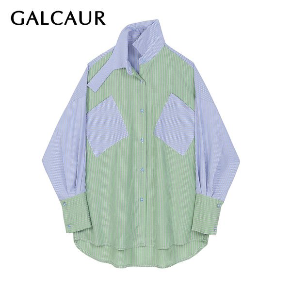galcaur patchwork striped hit color women's shirt lapel collar long sleeve large size loose asymmetric blouse female spring 2020, White
galcaur patchwork striped hit color women's shirt lapel collar long sleeve large size loose asymmetric blouse female spring 2020, White