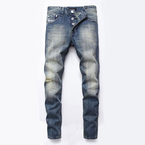 italian style fashion mens jeans buttons pants brand slim fit hole ripped jeans for men blue color denim biker homme
italian style fashion mens jeans buttons pants brand slim fit hole ripped jeans for men blue color denim biker homme