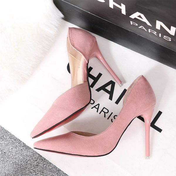 89153 korean edition fashionable simple high heel suede slim mouth pointed side hollow womens single shoes, Black
89153 korean edition fashionable simple high heel suede slim mouth pointed side hollow womens single shoes, Black