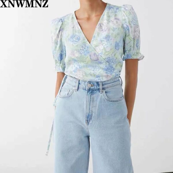xnwmnz fashion blue purple floral print women blouse vintage v neck blouses elegant warp women blouses, White
xnwmnz fashion blue purple floral print women blouse vintage v neck blouses elegant warp women blouses, White