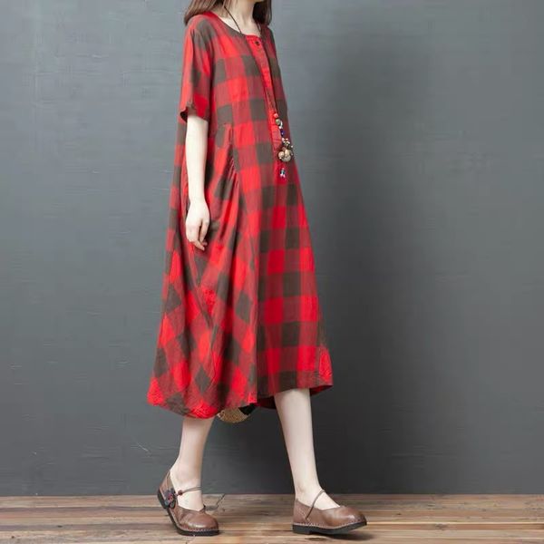 8518# summer red plaid cotton linen maternity long dress summer casual plus size loose clothes for pregnant women pregnancy, White
8518# summer red plaid cotton linen maternity long dress summer casual plus size loose clothes for pregnant women pregnancy, White