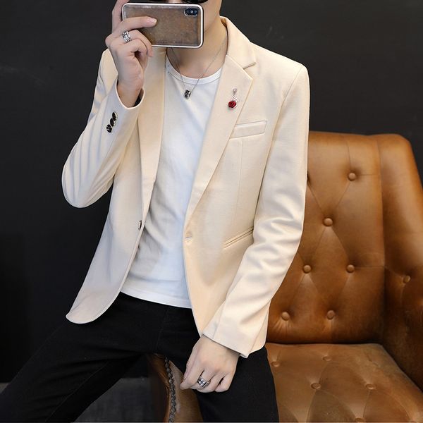 hoo 2019 small suit youth fashion handsome man pure color cultivate one's morality single suit, White;black
hoo 2019 small suit youth fashion handsome man pure color cultivate one's morality single suit, White;black