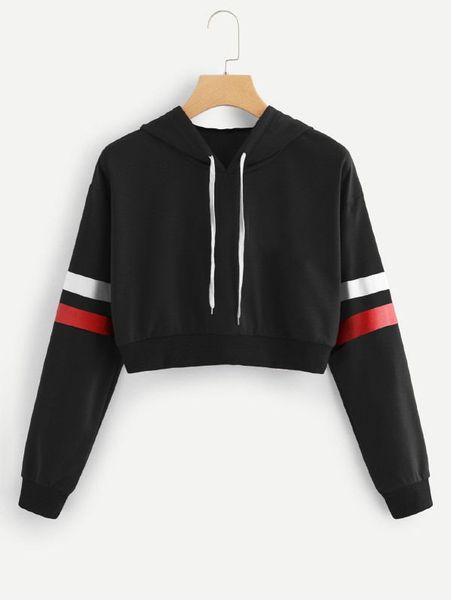 women's hoodies & sweatshirts women 3 color striped stitching long sleeves casual short hooded pullover sweater, Black
women's hoodies & sweatshirts women 3 color striped stitching long sleeves casual short hooded pullover sweater, Black