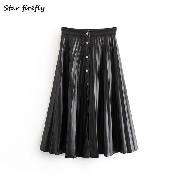 star firefly fashion skirt women 2019 autumn loose casual artificial faux leather solid color high waist pleated skirt female, Black
star firefly fashion skirt women 2019 autumn loose casual artificial faux leather solid color high waist pleated skirt female, Black