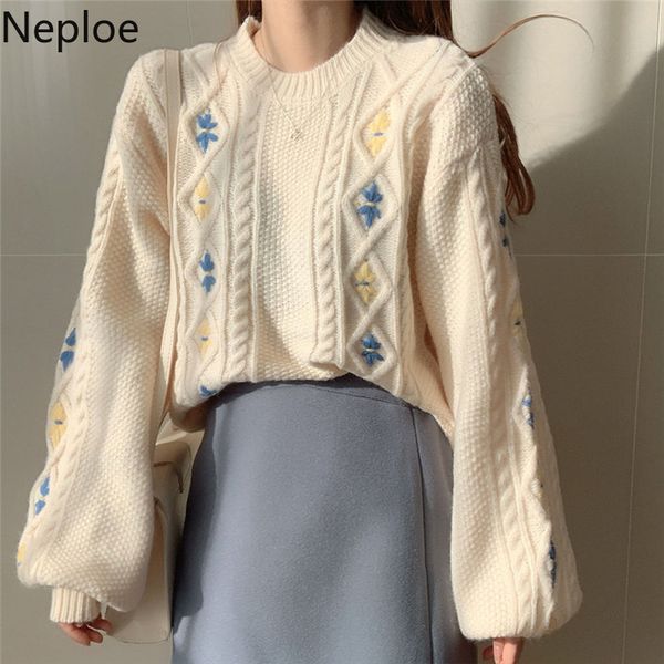neploe twist lantern long sleeve sweater floral women knitted pullovers korean o-neck causal pull femme winter chic jumper 56192, White;black
neploe twist lantern long sleeve sweater floral women knitted pullovers korean o-neck causal pull femme winter chic jumper 56192, White;black