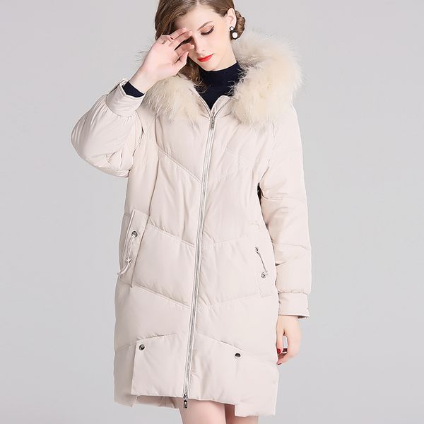 fyyiyi 2019 winter new hooded raccoon fur collar slim slimming button apricot women's jacket in the long down jacket women, Black
fyyiyi 2019 winter new hooded raccoon fur collar slim slimming button apricot women's jacket in the long down jacket women, Black