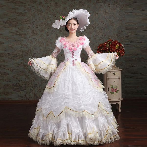 18th century v-neck white lace ruffles muliti-layer european court rococo party dress renaissance banquet show ball gowns, White;black
18th century v-neck white lace ruffles muliti-layer european court rococo party dress renaissance banquet show ball gowns, White;black