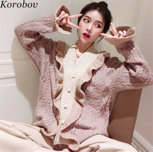 korobov vintage cardigan 2018 new v-neck casual loose sweater ruffles patchwork sweaters long sleeve cardigans feminina 76415, White;black
korobov vintage cardigan 2018 new v-neck casual loose sweater ruffles patchwork sweaters long sleeve cardigans feminina 76415, White;black