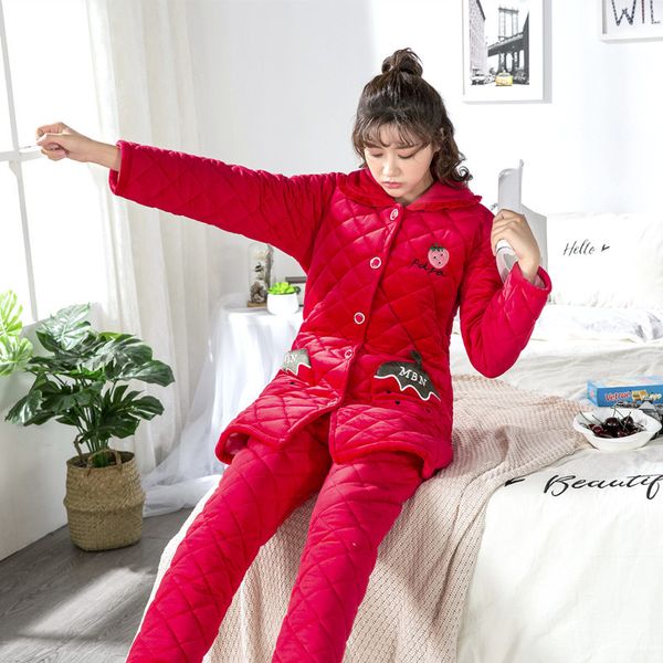 flannel cotton clip pajamas woman winter three layers happy cotton-padded long fund coral down down home furnishing suit, White
flannel cotton clip pajamas woman winter three layers happy cotton-padded long fund coral down down home furnishing suit, White
