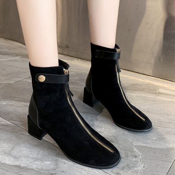 british wind front zipper boots female autumn and winter thick boots girls 2019 new women's botas mujer, Black
british wind front zipper boots female autumn and winter thick boots girls 2019 new women's botas mujer, Black