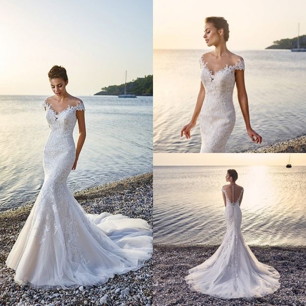2019 eddy k mermaid wedding dresses off the shoulder lace appliqued cap sleeves beach wedding dress sweep train plus size boho bridal dress, White
2019 eddy k mermaid wedding dresses off the shoulder lace appliqued cap sleeves beach wedding dress sweep train plus size boho bridal dress, White