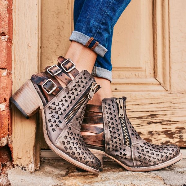 vogue vintage boots belt buckles women boots autumn spring patchwork square heels hollow ankle western ladies, Black
vogue vintage boots belt buckles women boots autumn spring patchwork square heels hollow ankle western ladies, Black