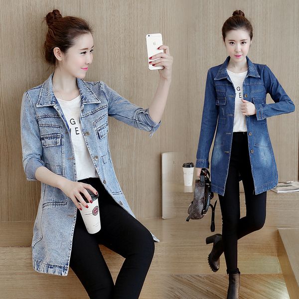 casual long-sleeved denim trench coat women lapel stitching slim single-breasted windbreaker female outwear 2020 spring new q28, Tan;black
casual long-sleeved denim trench coat women lapel stitching slim single-breasted windbreaker female outwear 2020 spring new q28, Tan;black