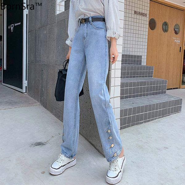 bornsra 2020 spring autumn women denim jeans high-waist straight jeans for women side split vintage female long pant new, Blue
bornsra 2020 spring autumn women denim jeans high-waist straight jeans for women side split vintage female long pant new, Blue