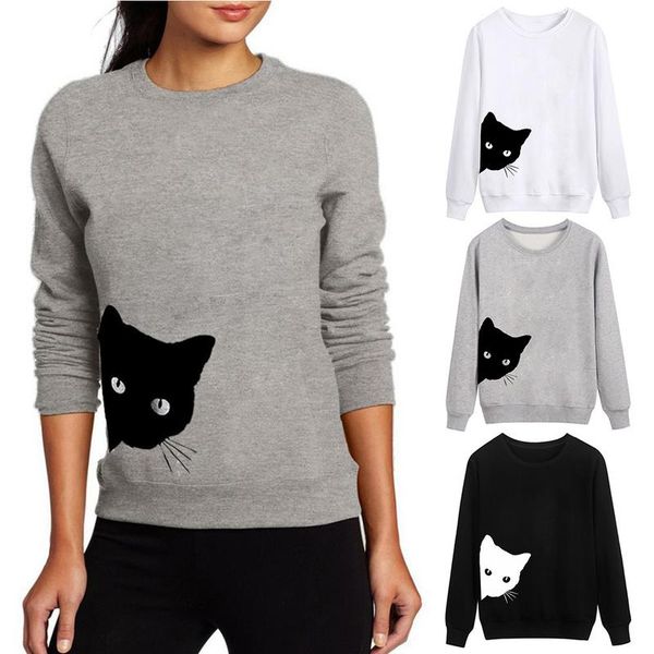sweatshirt leisure fashion personality cat head print loose round collar casual pullover long sleeve for female sweet winter, Black
sweatshirt leisure fashion personality cat head print loose round collar casual pullover long sleeve for female sweet winter, Black