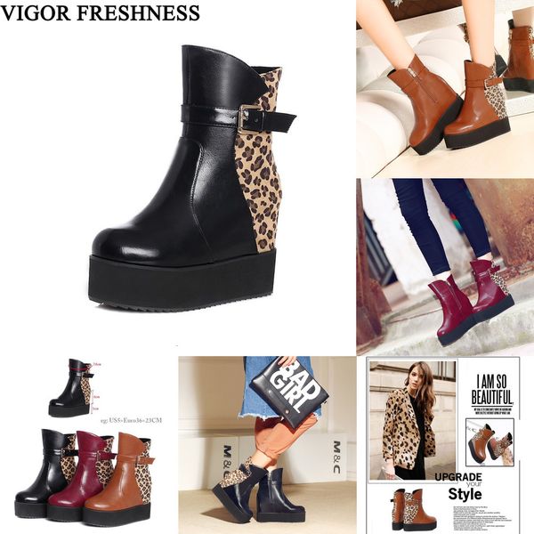 vigor freshness women boots platform shoes woman height increasing boots autumn ankle winter high heels leopard 11cm my90, Black
vigor freshness women boots platform shoes woman height increasing boots autumn ankle winter high heels leopard 11cm my90, Black