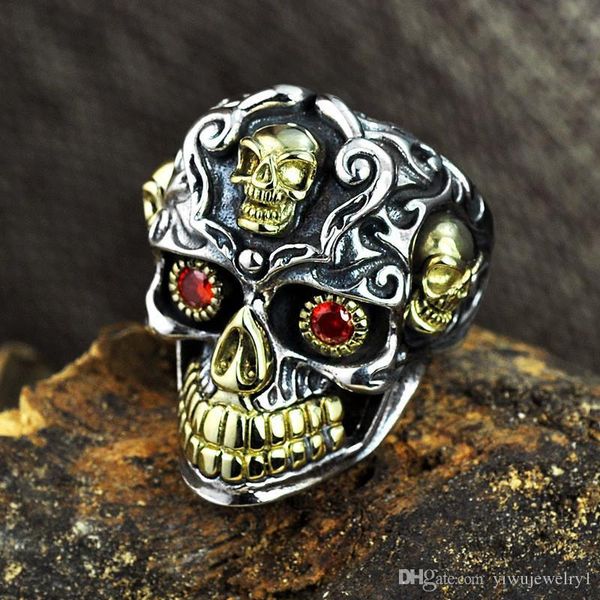 retro personality two-tone stainless steel totem skull ring fashion ruby inlay men's punk jewelry size 6-13, Golden;silver
retro personality two-tone stainless steel totem skull ring fashion ruby inlay men's punk jewelry size 6-13, Golden;silver
