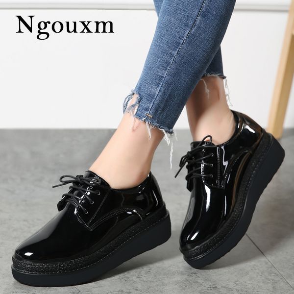 ngouxm spring autumn women's patent leather flats platform oxford shoes lace up footwear female women derby shoes, Black
ngouxm spring autumn women's patent leather flats platform oxford shoes lace up footwear female women derby shoes, Black