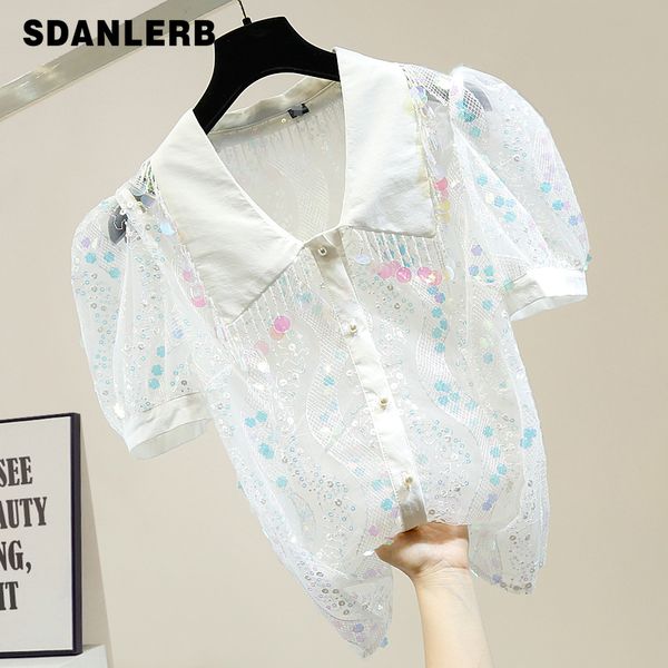 women sweet bubble sleeve heavy sequin fashion gauze perspective tassel shirt female ladies blusas, White
women sweet bubble sleeve heavy sequin fashion gauze perspective tassel shirt female ladies blusas, White