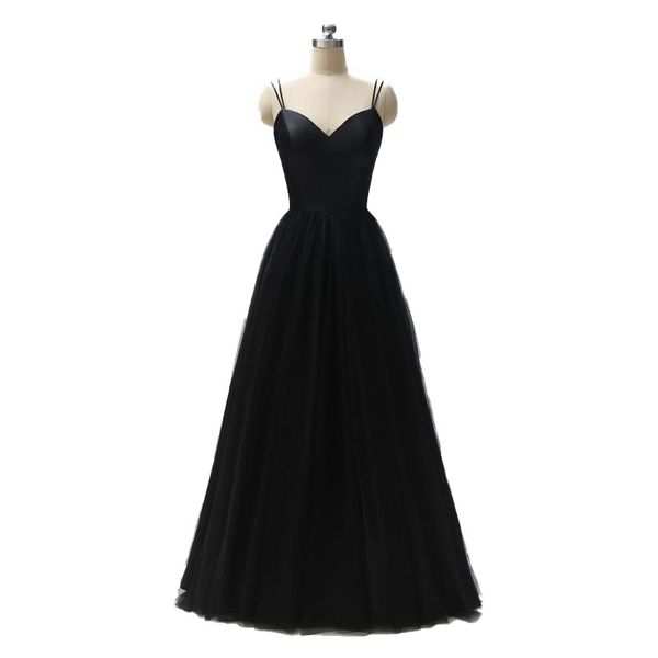 black satin tulle skirt evening dresses with spaghetti straps 2020 floor length party dress real p, Black;red
black satin tulle skirt evening dresses with spaghetti straps 2020 floor length party dress real p, Black;red