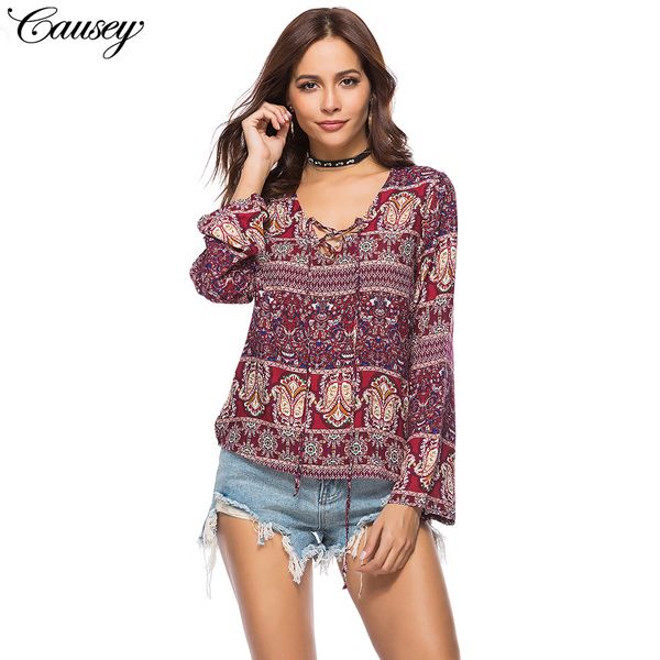 european and american women's printed v-collar long sleeve women's large shirt, White
european and american women's printed v-collar long sleeve women's large shirt, White