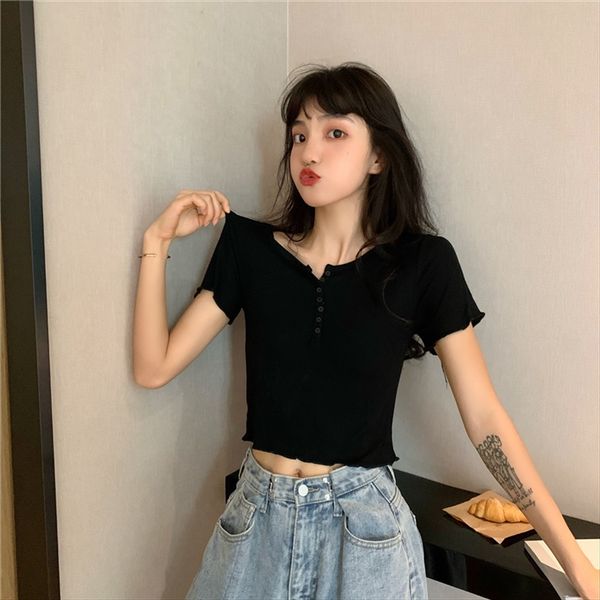 short-sleeved female 2020 one-breasted short fashion h744a short-sleeved t-shirt female 2020 one-breasted slim slim short t-shirt, White
short-sleeved female 2020 one-breasted short fashion h744a short-sleeved t-shirt female 2020 one-breasted slim slim short t-shirt, White
