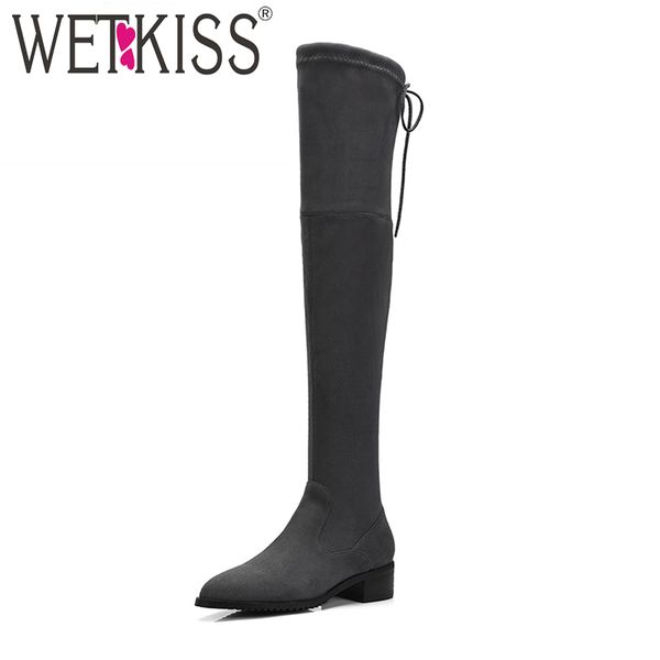 wetkiss thick heels women boots winter over the knee stretch boot round toe flock cross tied footwear 2018 fashion female shoes, Black
wetkiss thick heels women boots winter over the knee stretch boot round toe flock cross tied footwear 2018 fashion female shoes, Black