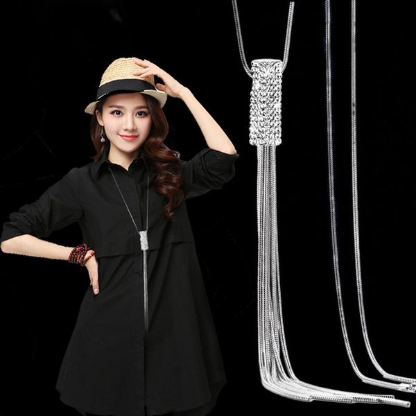 dominated women 2019 fashion long tassel crystal sweater chain personality by simple clothes pendant necklace, Silver
dominated women 2019 fashion long tassel crystal sweater chain personality by simple clothes pendant necklace, Silver