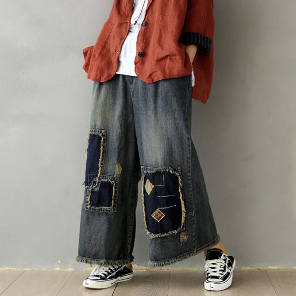 women's jeans 2021 spring retro women elastic waist loose all-match denim pants patchwork pocket bleached casual trousers, Blue
women's jeans 2021 spring retro women elastic waist loose all-match denim pants patchwork pocket bleached casual trousers, Blue