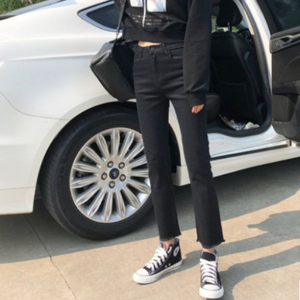 black jeans since more show thin waist loose joker thin cloth with soft nap nine points straight canister, Blue
black jeans since more show thin waist loose joker thin cloth with soft nap nine points straight canister, Blue
