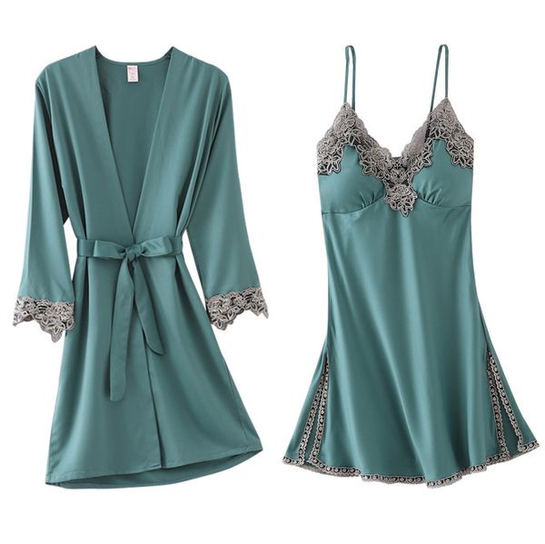 women's sleepwear green women twinset robe set lace kimono bathrobe gown casual nighty&robe sleep female nightwear nightgown, Black;red
women's sleepwear green women twinset robe set lace kimono bathrobe gown casual nighty&robe sleep female nightwear nightgown, Black;red