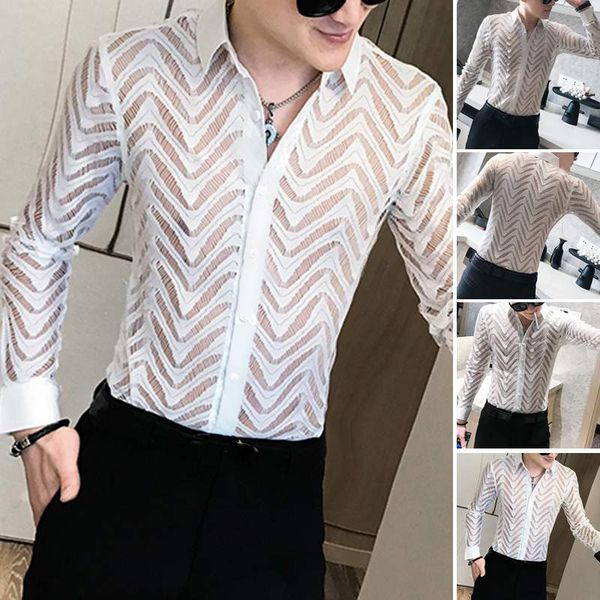 men lace shirt breathable nightclub party dress shirts fashion mesh long sleeve trun down collar blouse camisa incerun, White;black
men lace shirt breathable nightclub party dress shirts fashion mesh long sleeve trun down collar blouse camisa incerun, White;black