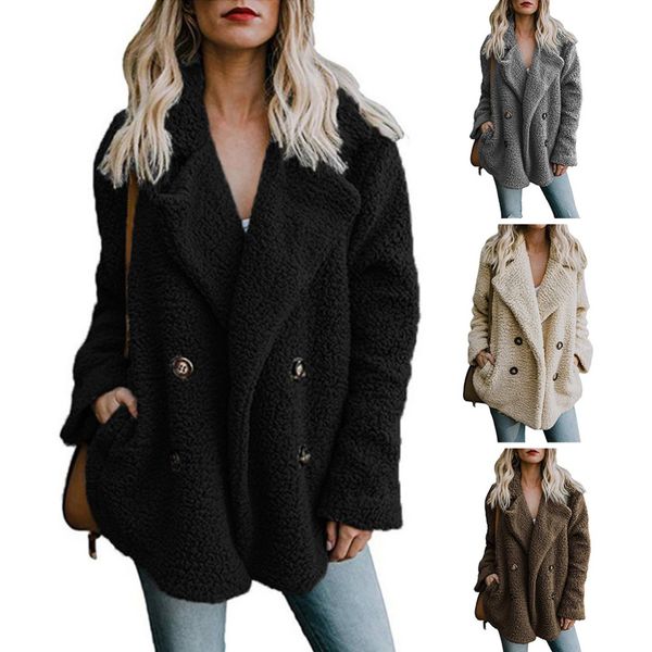 womens winter plush thicken long sleeve oversized coat wide lapel collar solid color 4 buttons up loose jacket with pockets jump, Black;brown
womens winter plush thicken long sleeve oversized coat wide lapel collar solid color 4 buttons up loose jacket with pockets jump, Black;brown