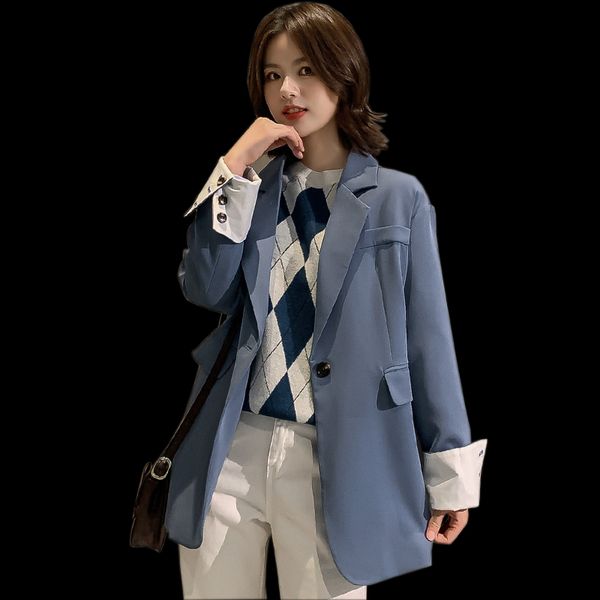 women blazer autumn suit korean version loose suit jacket middle and long style one button sleeve student's small coat, White;black
women blazer autumn suit korean version loose suit jacket middle and long style one button sleeve student's small coat, White;black