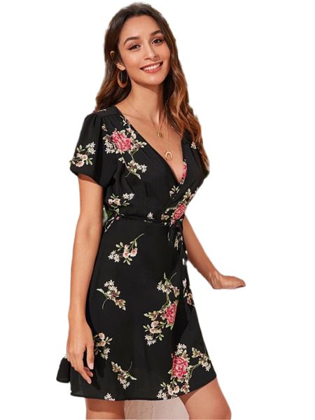 v neck floral printed dresses for women work casual summer short sleeve chiffon dress female short skirt, Black;gray
v neck floral printed dresses for women work casual summer short sleeve chiffon dress female short skirt, Black;gray