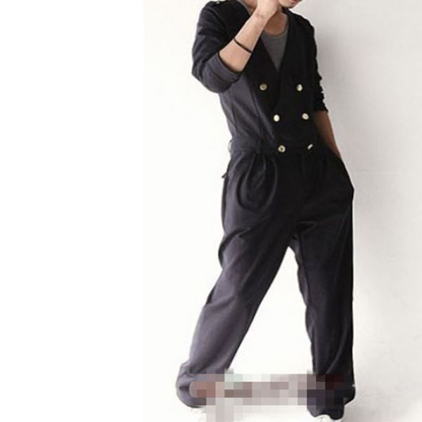 jumpsuit korean version of the trendy men's long-sleeved jumpsuit casual loose hairdresser double-breasted long pants, Black 
jumpsuit korean version of the trendy men's long-sleeved jumpsuit casual loose hairdresser double-breasted long pants, Black