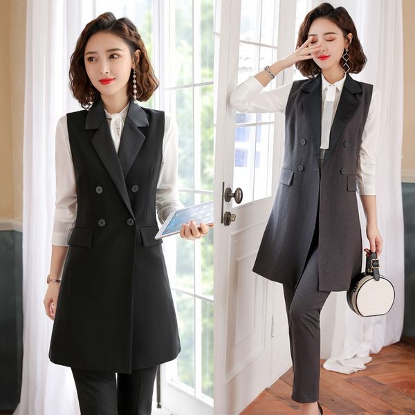 new 2020 women waistcoat long outerwear jacket black 2 piece pant and vest sets office ladies business suits, Black;white
new 2020 women waistcoat long outerwear jacket black 2 piece pant and vest sets office ladies business suits, Black;white