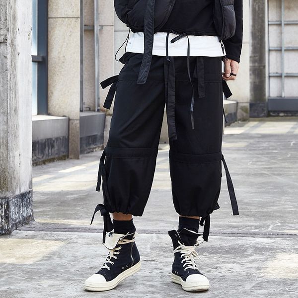 ewq / 2020 spring summer new manys ribbon bandage design men's and women's casual pants loose ankle-length trousers 9y1589, Black
ewq / 2020 spring summer new manys ribbon bandage design men's and women's casual pants loose ankle-length trousers 9y1589, Black