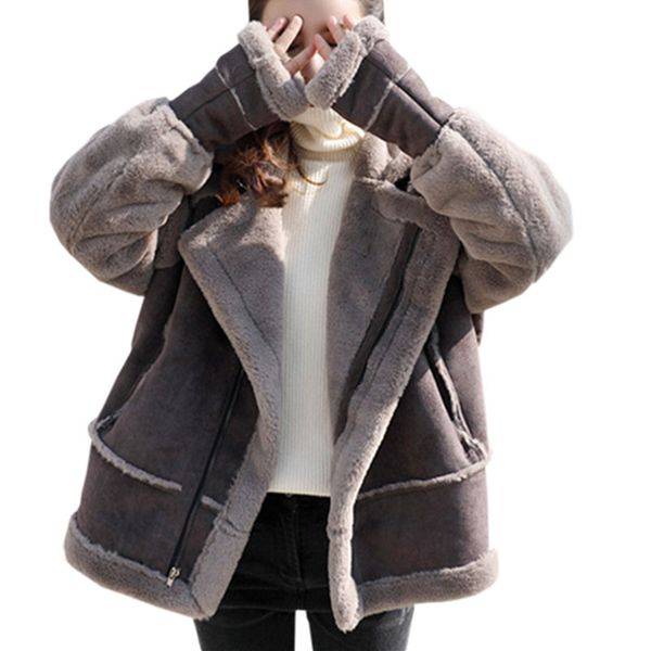 women winter thicken suede leather lambswool jackets 2018 warm lapel faux leather fashion cashmere coats slim quality yp1638, Black
women winter thicken suede leather lambswool jackets 2018 warm lapel faux leather fashion cashmere coats slim quality yp1638, Black