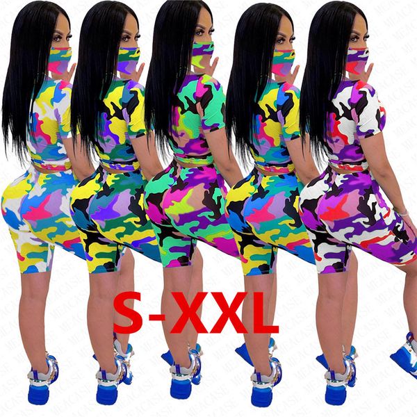 women tracksuit camouflage print short sleeves t shirt shorts face mask three piece suit outfits casual camo color home sports suit d62915, White
women tracksuit camouflage print short sleeves t shirt shorts face mask three piece suit outfits casual camo color home sports suit d62915, White