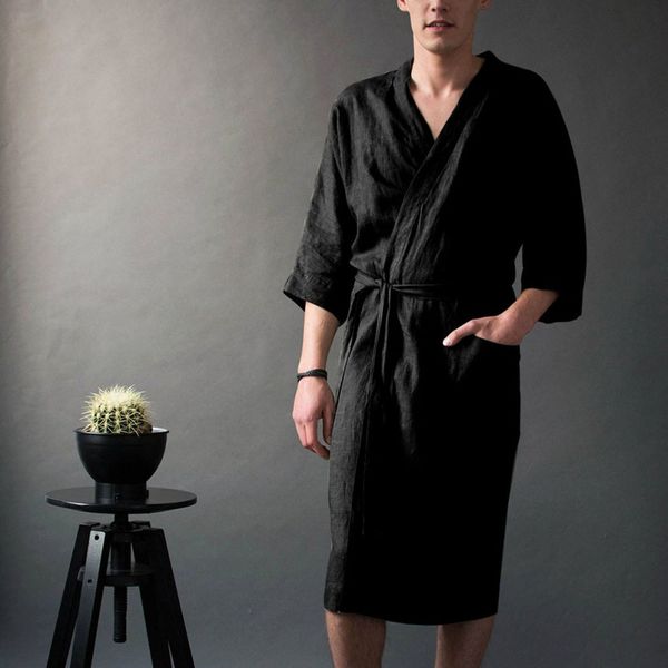 fashion men long belt nightgown five-point sleeve with pocket solid color linen nightgown casual gown, Black;brown
fashion men long belt nightgown five-point sleeve with pocket solid color linen nightgown casual gown, Black;brown