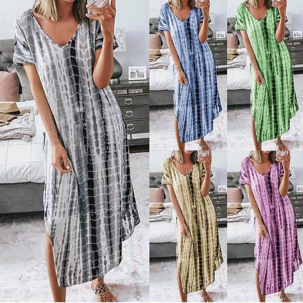 summer casual long beach dress boho tie dye print maxi dresses short sleeve loose spilt fashion vestidos holiday party clothes, White;red
summer casual long beach dress boho tie dye print maxi dresses short sleeve loose spilt fashion vestidos holiday party clothes, White;red