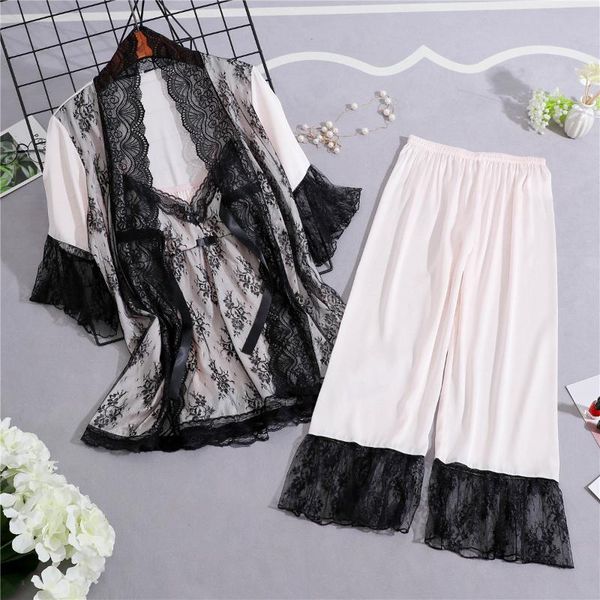 women sleepwear rayon lace 3pcs long sleeve pajamas suit negligee lounge comfortable female home wear pyjamas set -xl, Blue;gray
women sleepwear rayon lace 3pcs long sleeve pajamas suit negligee lounge comfortable female home wear pyjamas set -xl, Blue;gray