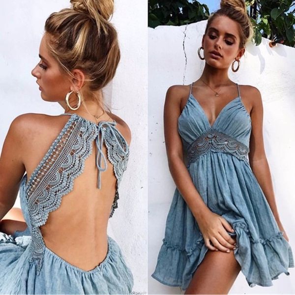 summer dress crochet lace backless v neck women strap sleeveless hollow out short casual beach party dresses vestidos, Black;gray
summer dress crochet lace backless v neck women strap sleeveless hollow out short casual beach party dresses vestidos, Black;gray