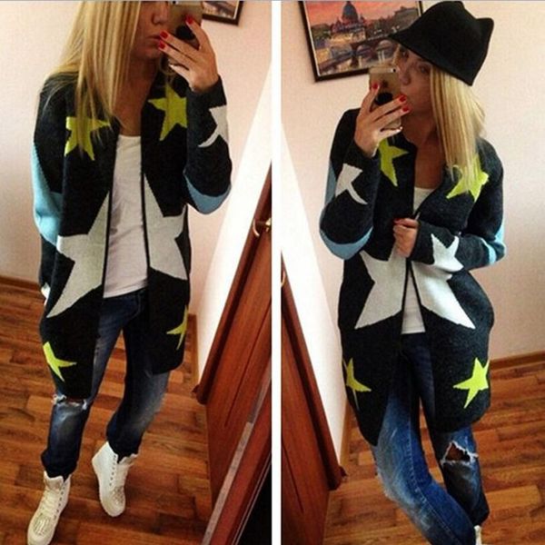 dark gray sweater color star pattern women's sweaters female five-pointed star sweaters cardigan loose female, White;black
dark gray sweater color star pattern women's sweaters female five-pointed star sweaters cardigan loose female, White;black