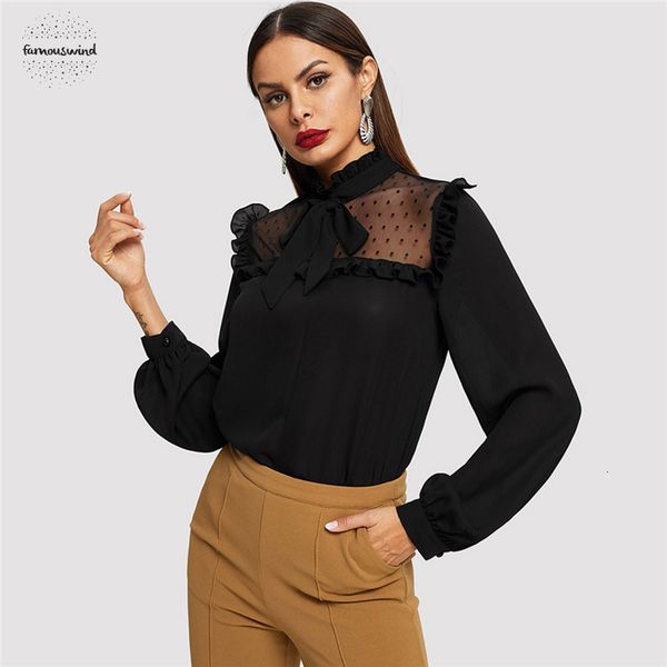 black blouse women long sleeve blouses tie neck dot mesh yoke ladies shirt womens and shirts, White
black blouse women long sleeve blouses tie neck dot mesh yoke ladies shirt womens and shirts, White